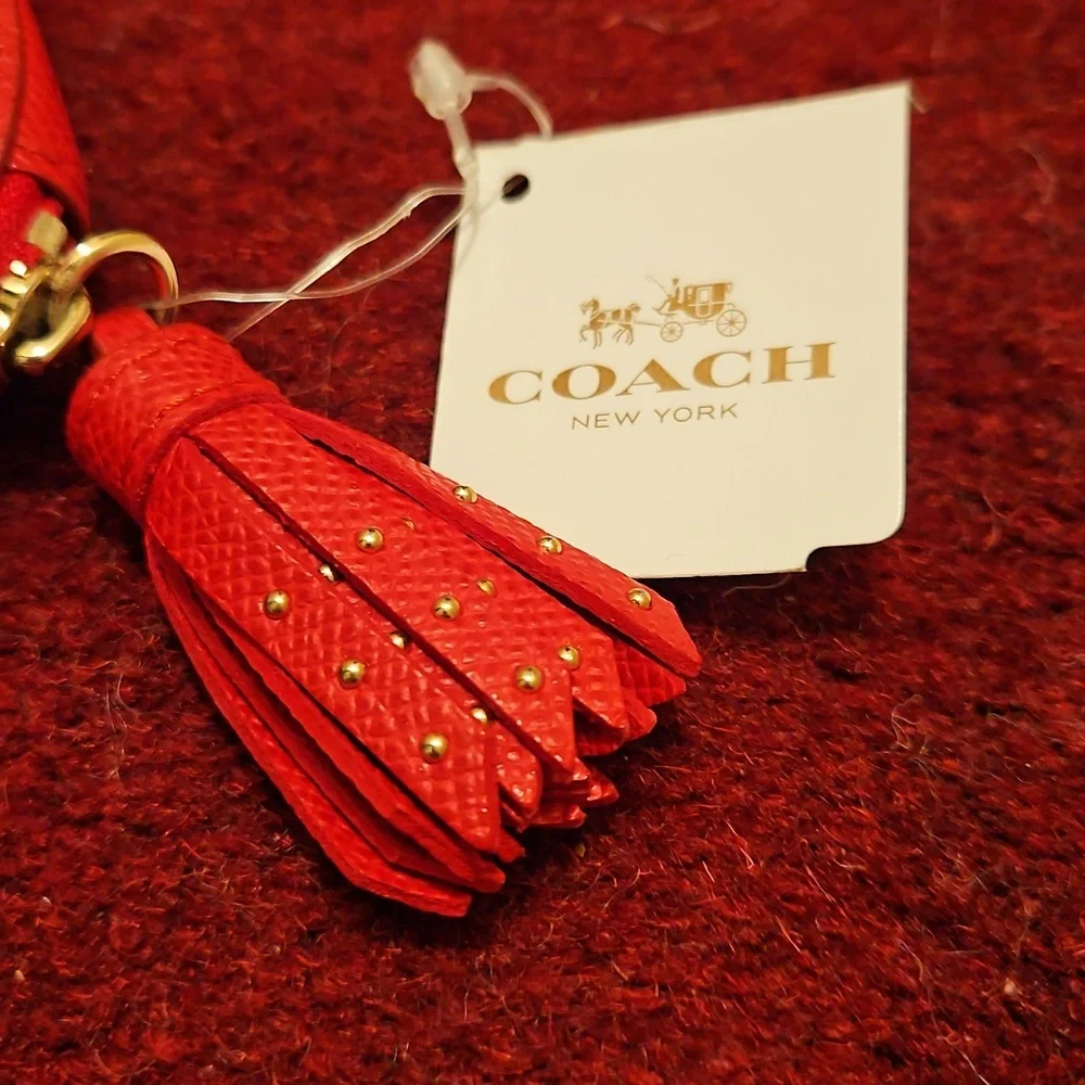 Coach Edge Studded Heart Coin Case Zip Close Crossgrain Leather Red Goldtone NWT - Picture 10 of 15